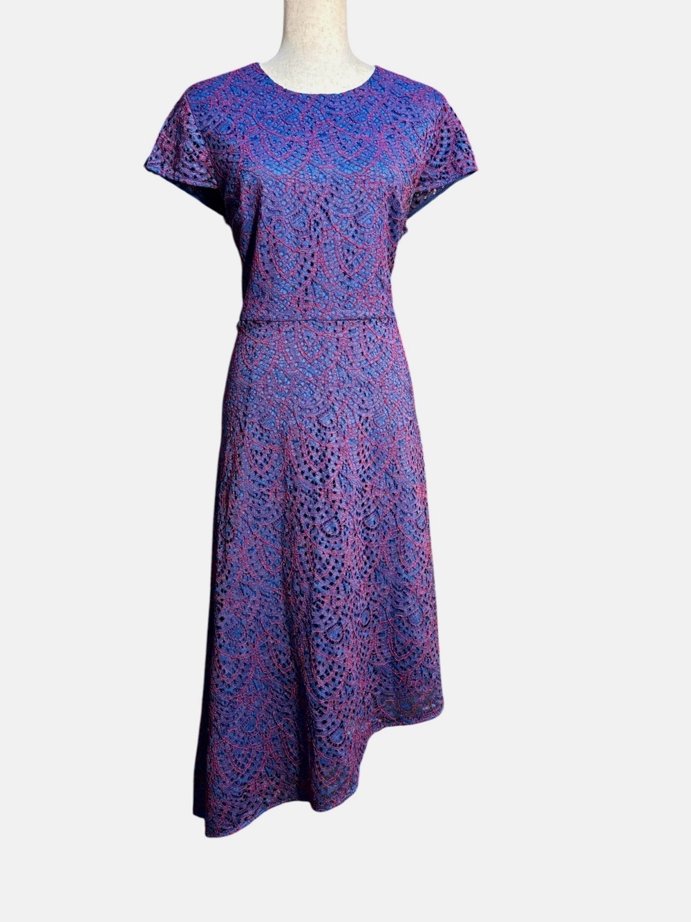 Banana Republic Blue Lace Asymmetrical Fit & Flare Midi Dress Size 12